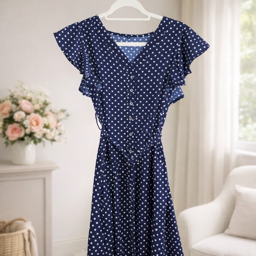 Navy Polka Dot Dress